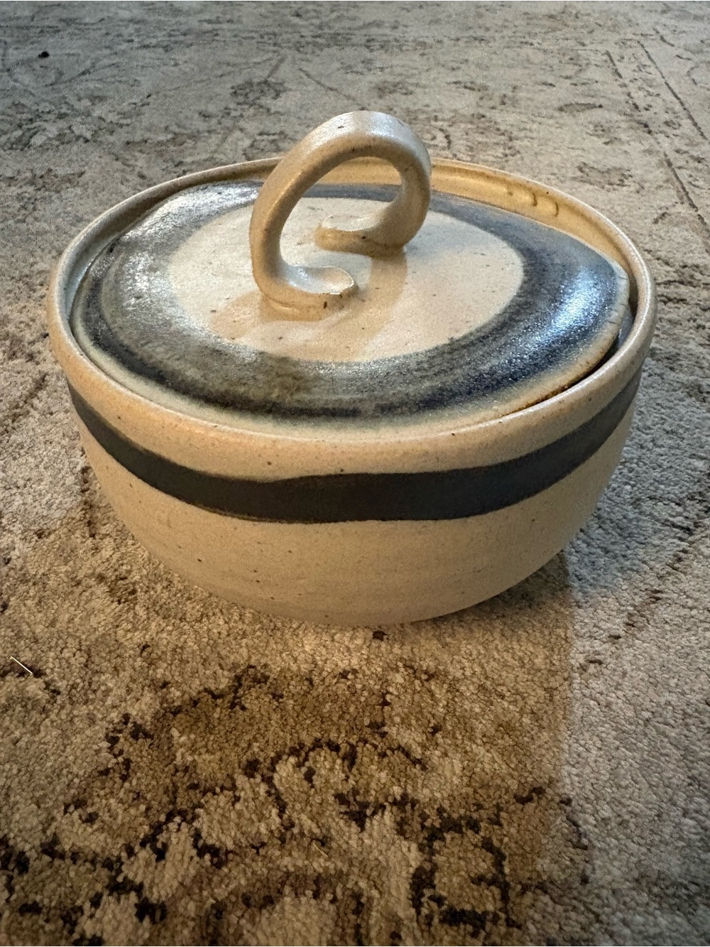 Handmade Ceramic Lidded Bowl in Cream and Black